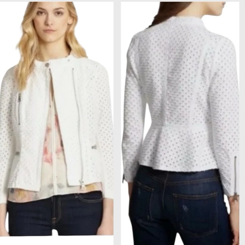 Rebecca Taylor‎ White Eyelet Moto Jacket 8 Peplum Back